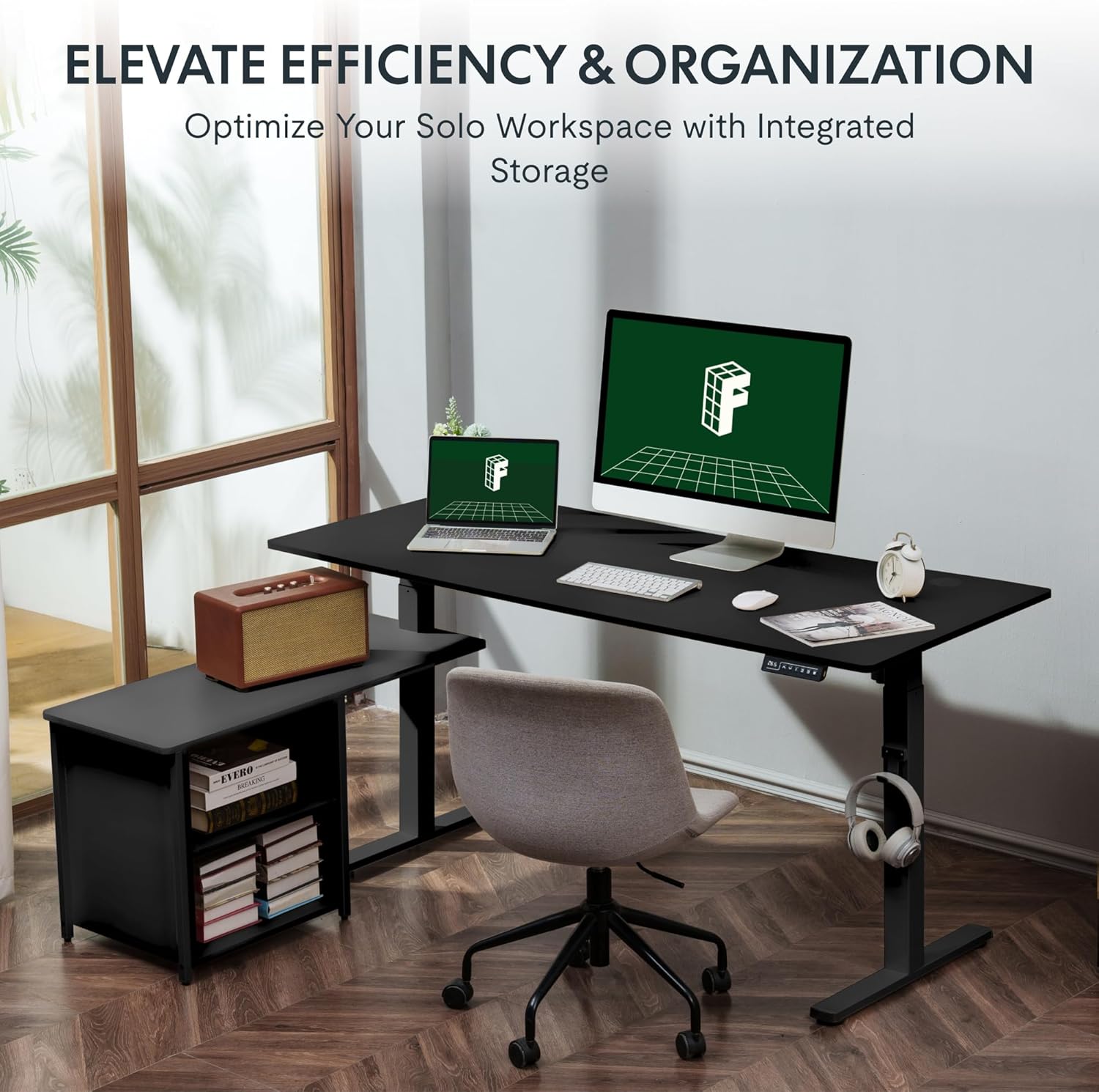 FLEXISPOT 55" L-Shaped Standing Desk with Drawers, Black P103999