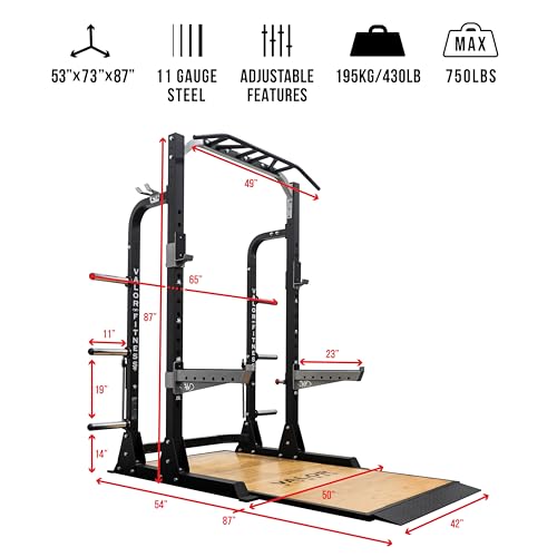 Valor Fitness Half Rack Squat Machine with Pull Up Station, 750lbs Capacity T95458