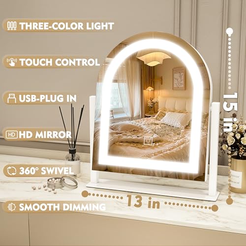 Vanity Mirror with Lights, 12.6"×15" LED Makeup Mirror, Touch Control Dimmable D52089