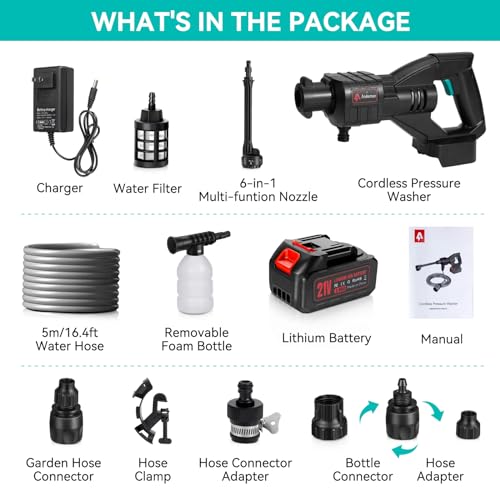 Cordless Pressure Washer 800PSI 1.5GPM with 6-in-1 Nozzle Y623372