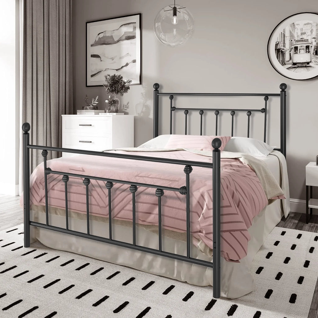 VECELO Queen Size Metal Bed Frame with Headboard and Footboard I839797
