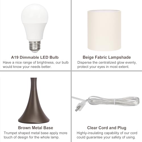 Dimmable Bedside Lamp with Touch Control, Beige Shade, LED Bulb Included S148