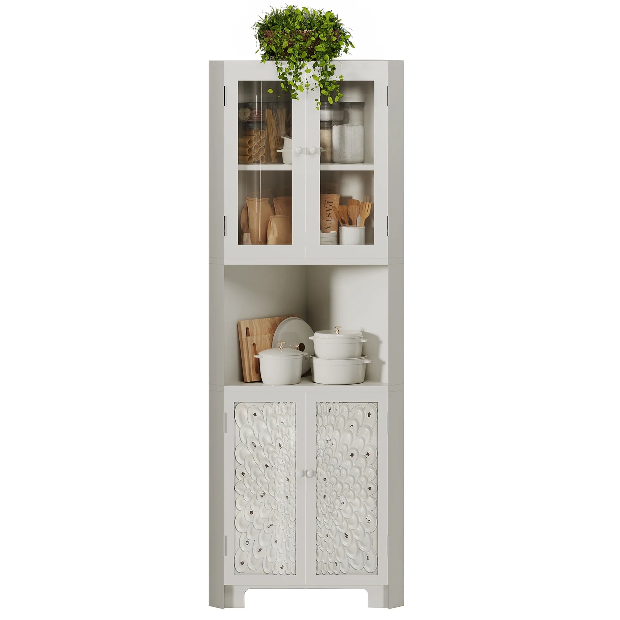 DWVO 67" Tall Corner Storage Cabinet with 4 Doors, White N91659