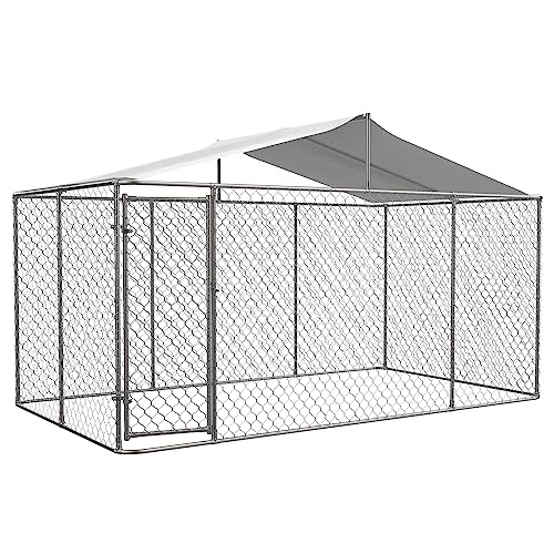 Large Outdoor Dog Kennel Heavy Duty Galvanized Steel with Waterproof Cover V616855