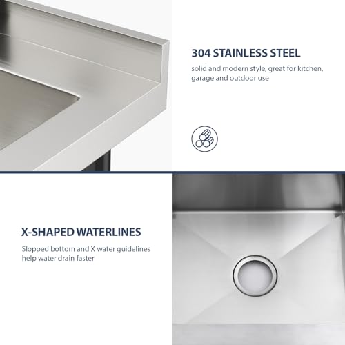 Lordear Stainless Steel Utility Sink 24 Inch Single Bowl Freestanding O589484