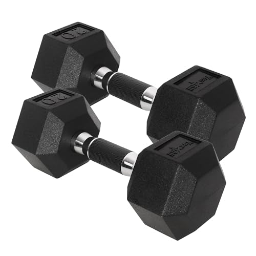 Yes4All Chrome Rubber Grip Hex Dumbbells Pair 10-30 LBS N436