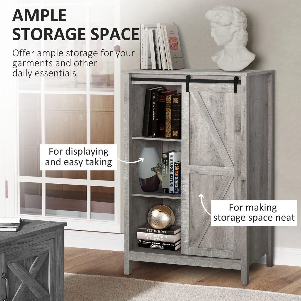 HOMCOM Farmhouse Accent Cabinet with Barn Door, Grey Oak U658117