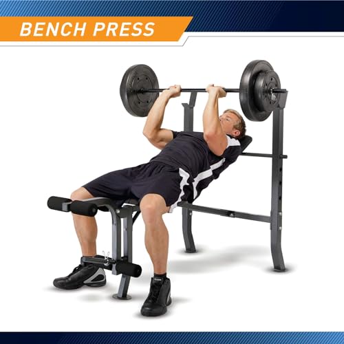 Marcy Standard Weight Bench with Vinyl-Coated Weight Set for Home Gym O2680