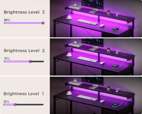 AODK Gaming Desk with LED Lights & Power Outlet, 40 Inch, Black T67329