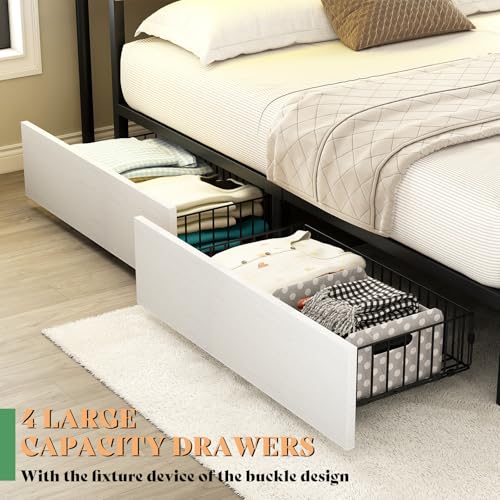AMERLIFE Full Size Bed Frame with Bookcase Headboard, Charging Station, Rustic Brown H544