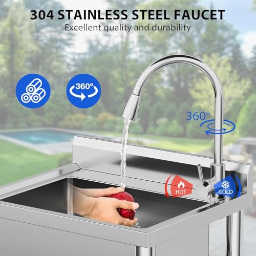 Stainless Steel Utility Sink with Faucet, Freestanding Single Bowl Y312305