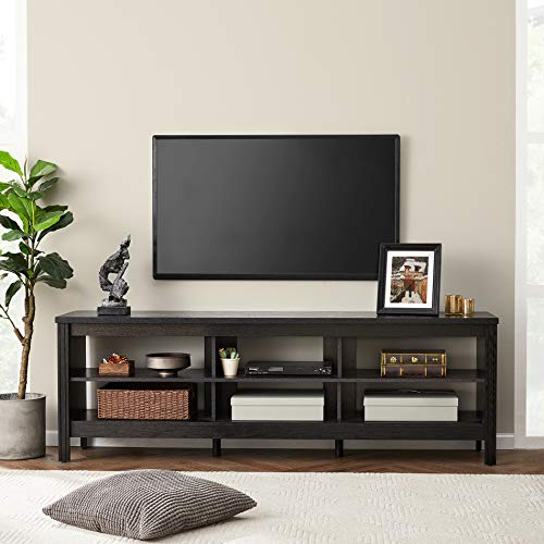 WAMPAT Farmhouse TV Stand for 75 inch TV, Wood Entertainment Center, Brown W838