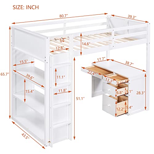 Harper & Bright Designs Full Size Loft Bed with Wardrobe and Desk, Solid Wood, White R4710
