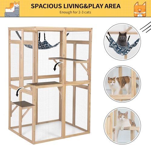 COZIWOW Catio Outdoor Cat Enclosure with Window Access, Wooden Kitty Cage, White T1021