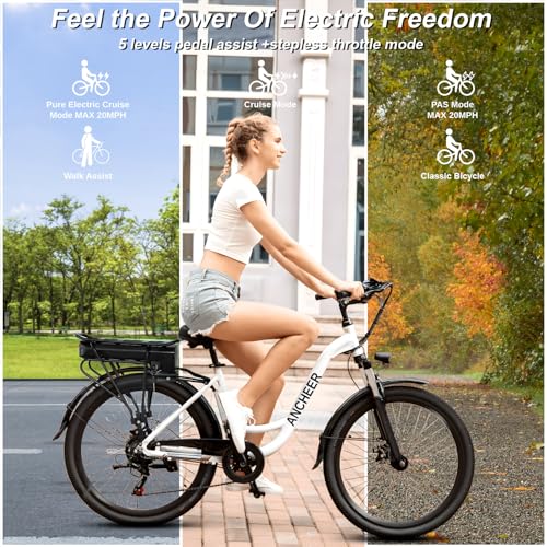 ANCHEER Electric Bike for Adults, 48V 500Wh, 60 Miles, Removable Battery, 26" Commuter W45275