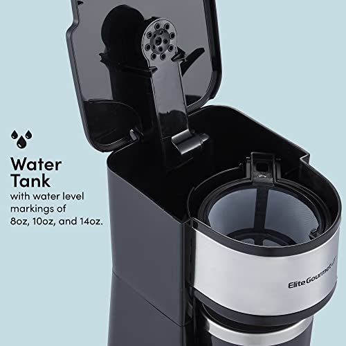 Elite Gourmet EHC113 Personal Single-Serve Coffee Maker with Thermal Travel Mug, Black B70143