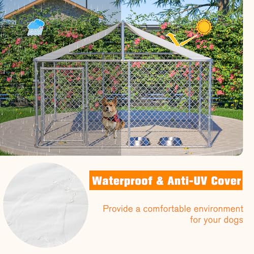 Large Outdoor Dog Kennel Heavy Duty Galvanized Steel with Waterproof Cover V616855