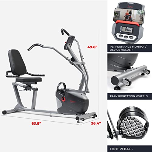 Sunny Health & Fitness Smart Recumbent Bike with Arm/Leg Exercisers Y339411