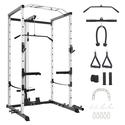 Power Cage with LAT Pulldown and Cable Pulley System for Home Gym N4466