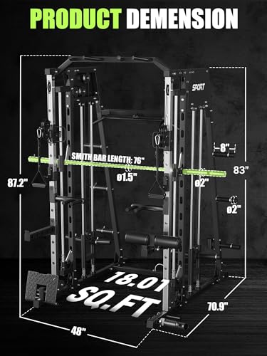 Smith Machine Home Gym 2200LBS Power Cage with Dual Pulley System I748