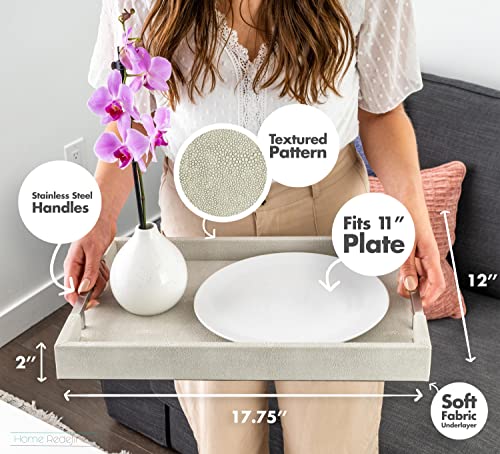 White Marble Faux Leather Decorative Tray with Handles D972626