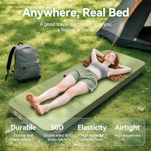 Self Inflating 4" Memory Foam Sleeping Pad with Built-in Electric Pump for Camping C265