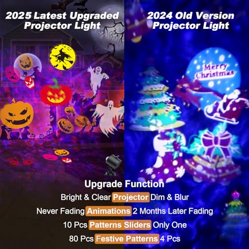 Halloween Projector Lights for Home, 2025 Upgrade with 19 HD Slides, Weather Proof W422