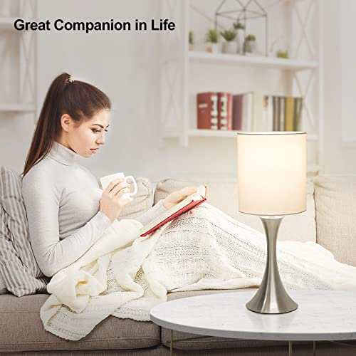 Dimmable Bedside Lamp with Touch Control, Beige Shade, LED Bulb Included S148