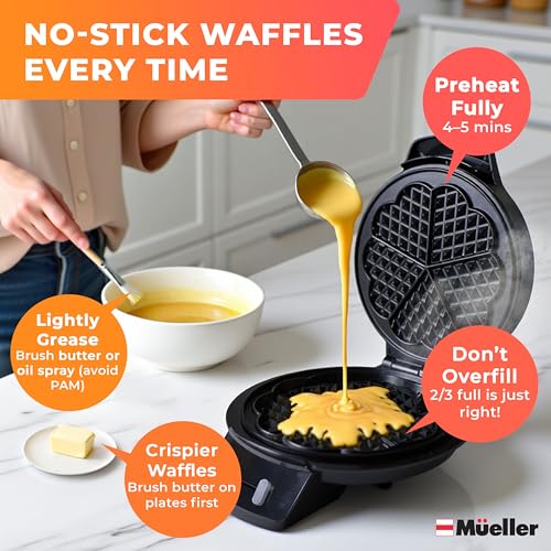 Mueller Heart 5 Waffle Maker, Norwegian Waffle Iron, Nonstick L426413
