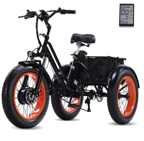 Electric Tricycle for Adults,500W E Trike,Folding Electric Bicycle,20"x4.0"Fat Tire Electric Trike Fat Tire 3 Wheel e Bike,Up to 50 Miles,with Large Basket Removable 48V15Ah Battery