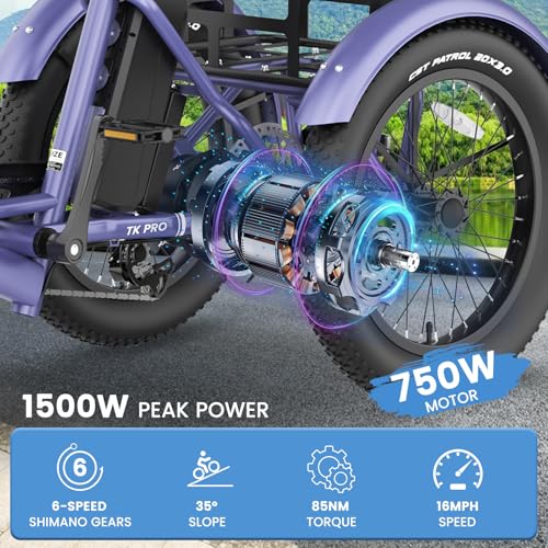MOONCOOL Electric Trike for Adults, 20" Folding 3-Wheel Ebike, 500W Motor, Removable Battery W50658