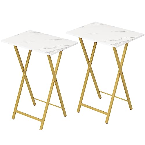 HOOBRO Folding TV Tray Tables, Set of 2, Marble and Gold C48497