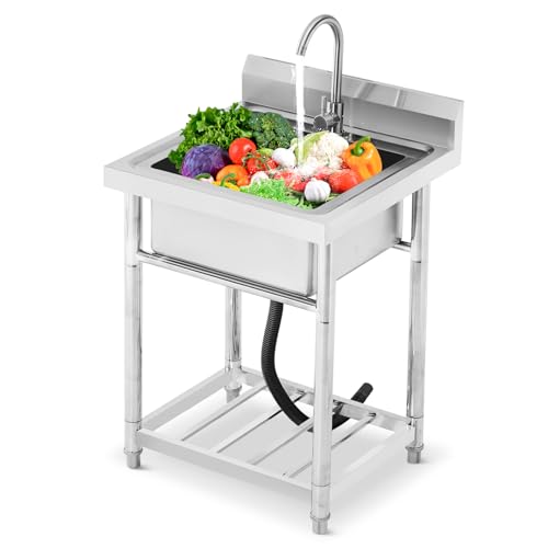 Stainless Steel Free Standing Utility Sink Single Bowl with Hot Cold Pipe R683