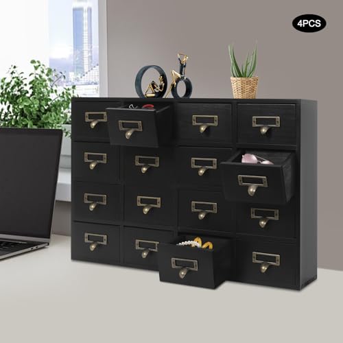 Vintage 16-Drawer Wooden Desktop Organizer with Iron Label Holders N538
