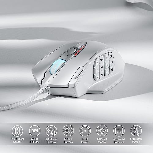 Redragon M908 Impact RGB MMO Gaming Mouse with 12 Side Buttons, 12400 DPI U713989