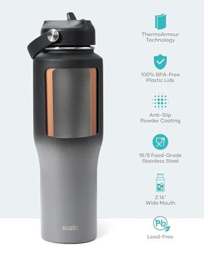 BUZIO 40oz Insulated Tumbler with Handle and Straw Lid, Black M702