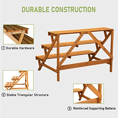 3 Tier Wood Plant Stand Indoor Outdoor with Storage Shelf Z4623