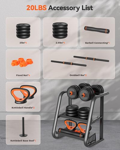 FEIERDUN Adjustable Dumbbells 5-in-1 Weight Set with Connector for Home Gym N6619