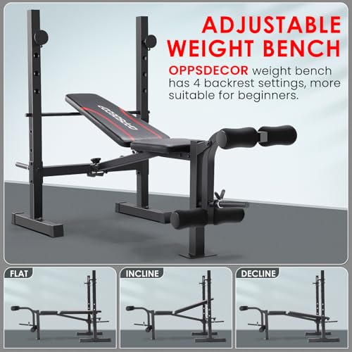 OPPSDECOR 8-in-1 Adjustable Weight Bench with Squat Rack, Foldable Home Gym K791