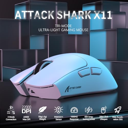Attack Shark X11 59g Superlight Wireless Gaming Mouse with RGB Charging Dock, Black W869