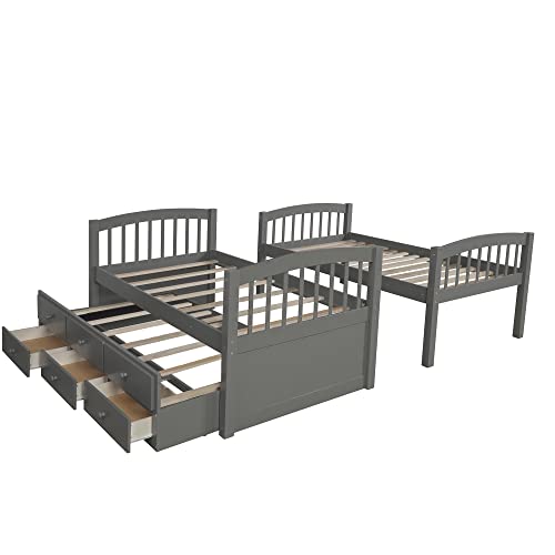 Harper & Bright Designs Twin Over Twin Bunk Bed with Storage Drawers, Solid Wood, Espresso P440327