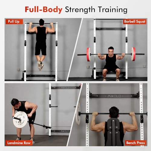 Mikolo 2" x 2" Folding Wall Mounted Squat Rack with Pull Up Bar, 1000 lbs Capacity W88407