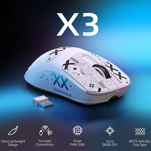 ATTACK SHARK X3 Wireless Gaming Mouse, 49g Ergonomic, PAW3395 26K DPI, White C238377