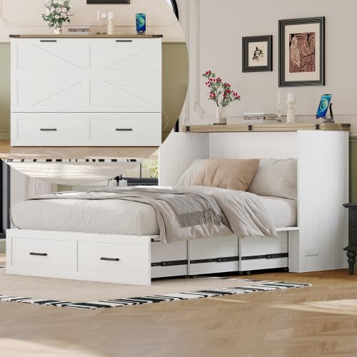 Queen Size Murphy Bed Cabinet with Charging Station, White P336686