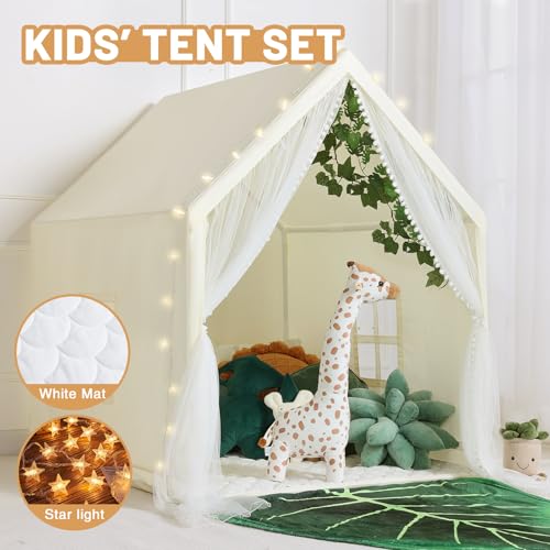 Wilwolfer Kid Tent with Mat and Star Lights - Indoor Playhouse for Toddlers and Girls (Pink) N411519