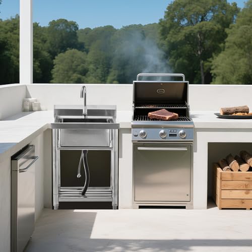 Stainless Steel Free Standing Utility Sink Single Bowl with Hot Cold Pipe R683