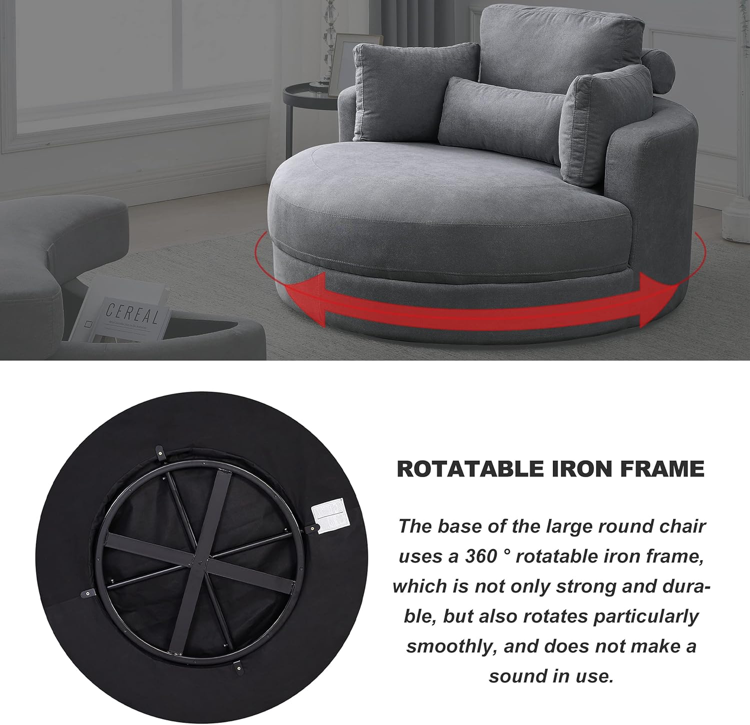 Welike Swivel Accent Barrel Chair with Ottoman, Dark Grey Linen Fabric I52821