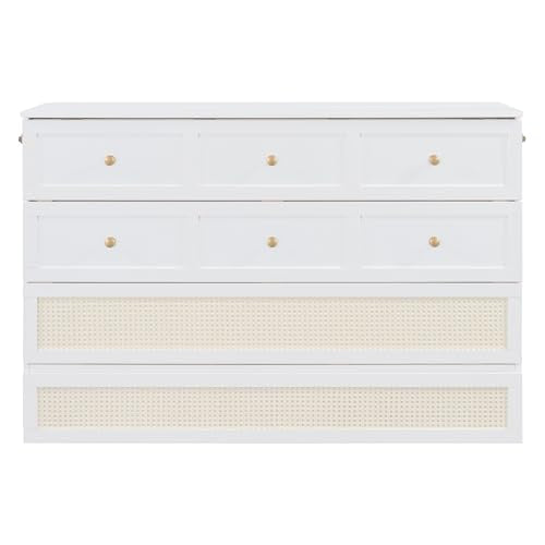Ball & Cast Queen Size Solid Pine Murphy Bed with Charging Station, White + Walnut P2075