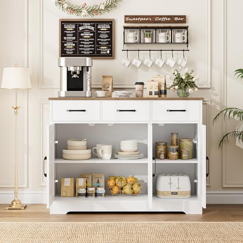 HOSTACK Modern Farmhouse Sideboard Buffet Cabinet with Barn Doors, White U8843