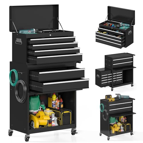 5-Drawer Rolling Tool Chest Storage Cabinet with Detachable Top Tool Box, Black R11137